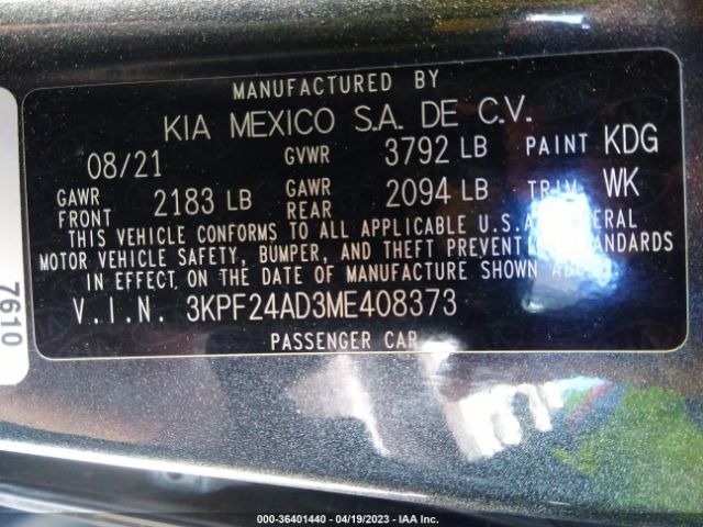 3KPF24AD3ME408373 KIA Forte Lxs