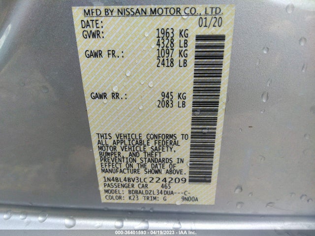 2020 NISSAN ALTIMA 2.5 S VIN: 1N4BL4BV3LC224209