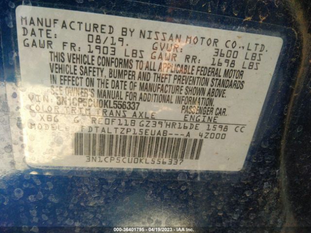 3N1CP5CU0KL556337 Nissan KICKS SR