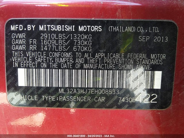 ML32A3HJ7EH008533 Mitsubishi MIRAGE DE