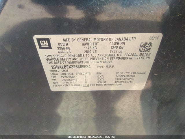 Chevrolet EQUINOX LT 2014 2GNALBEK3E6369684 Image 10