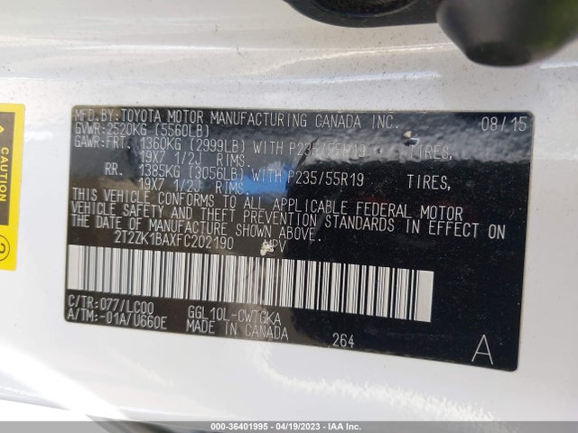 2T2ZK1BAXFC202190 Lexus RX 350