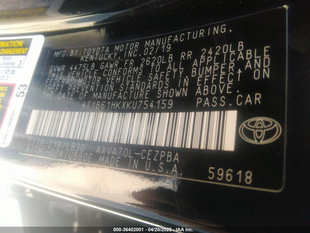 Toyota CAMRY XSE 2019 4T1B61HKXKU754159 Image 10