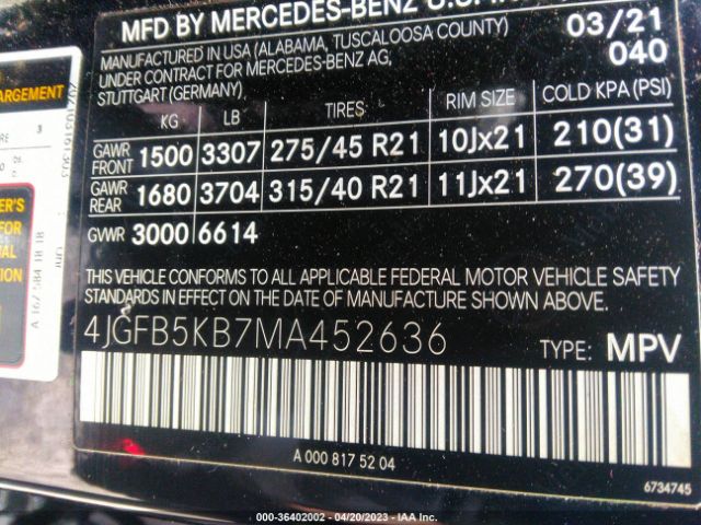 4JGFB5KB7MA452636 Mercedes-Benz Gle Gle 450