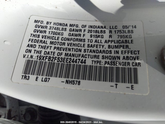 Honda Civic Sedan Lx 2014 19XFB2F53EE244744 Image 10
