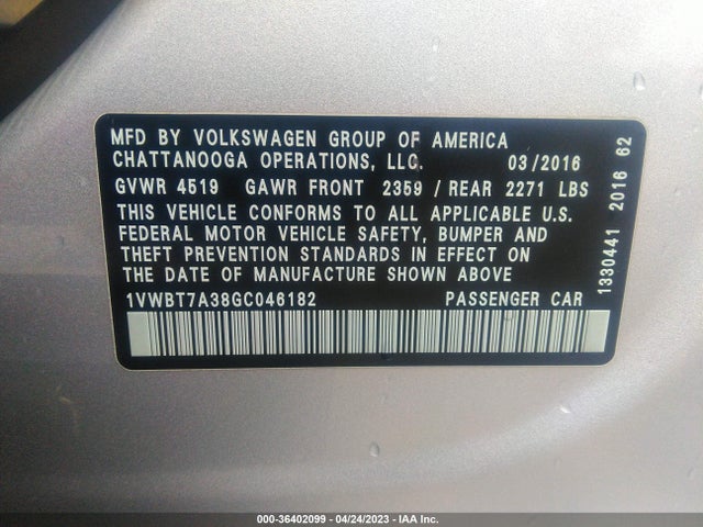 1VWBT7A38GC046182 Volkswagen Passat 1.8t Se W/technology