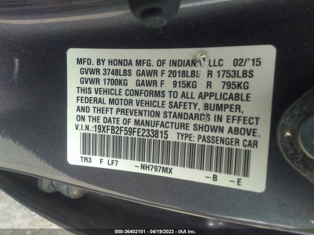2015 HONDA CIVIC SEDAN LX VIN: 19XFB2F59FE233815