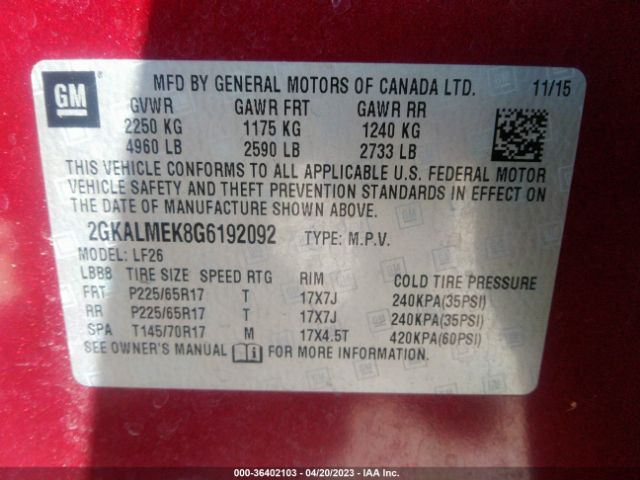 2GKALMEK8G6192092 GMC Terrain Sle