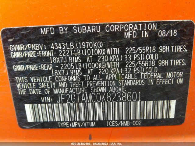 JF2GTAMC0K8238601 Subaru Crosstrek Limited