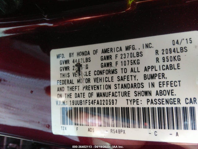 19UUB1F54FA020597 Acura TLX TECH