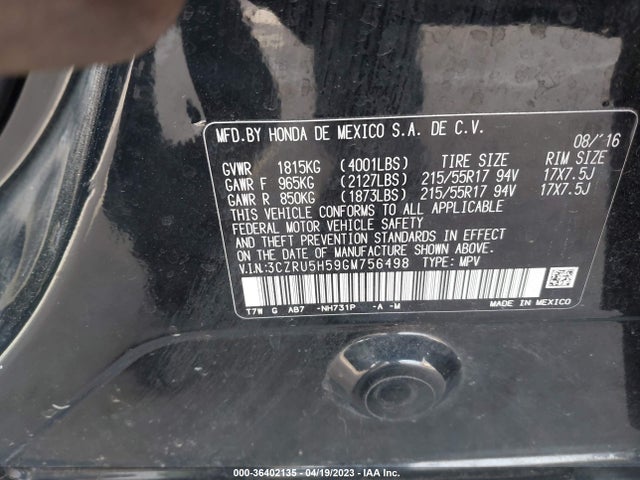 Honda HR-V EX 2016 3CZRU5H59GM756498 Image 11