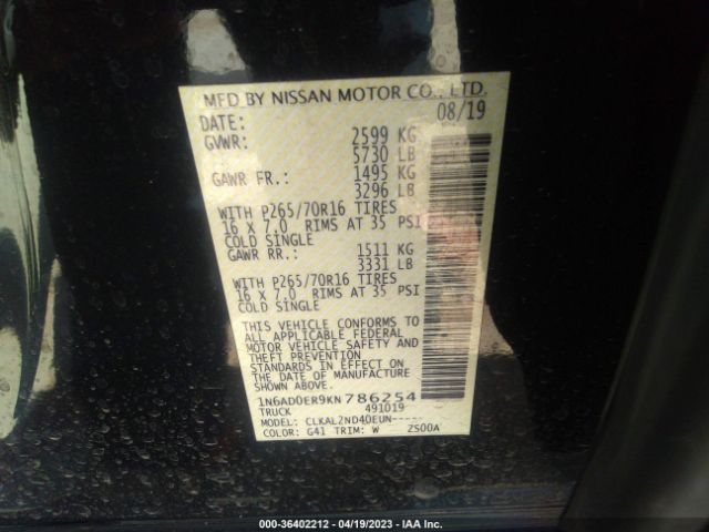 1N6AD0ER9KN786254 Nissan Frontier Sv