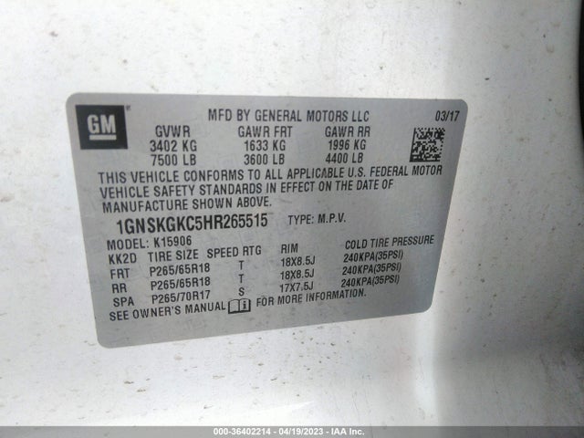 Chevrolet Suburban Ls 2017 1GNSKGKC5HR265515 Image 9