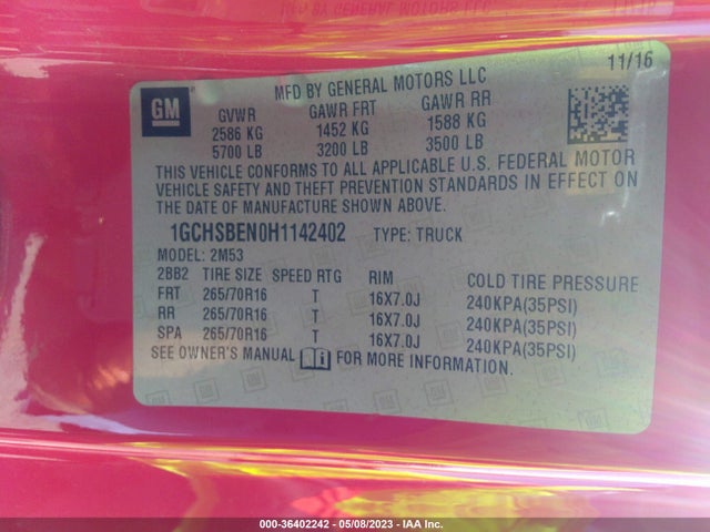 Chevrolet Colorado 2wd Wt 2017 1GCHSBEN0H1142402 Image 9