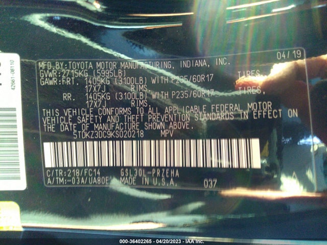 Toyota SIENNA LE 2019 5TDKZ3DC9KS020218 Image 10