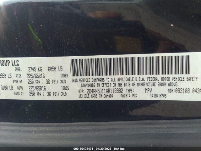 2010 DODGE GRAND CARAVAN SXT VIN: 2D4RN5D11AR118982
