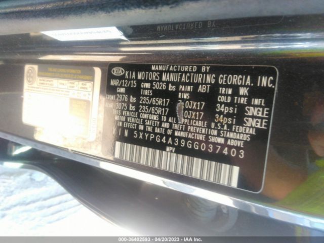 5XYPG4A39GG037403 KIA SORENTO LX