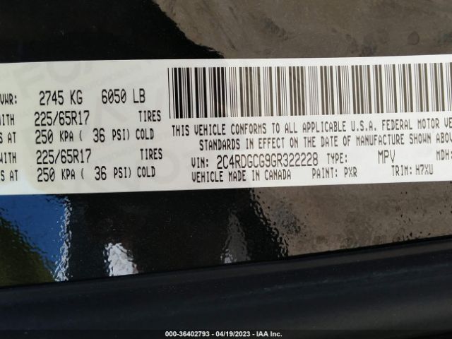 2C4RDGCG9GR322228 Dodge Grand Caravan Sxt
