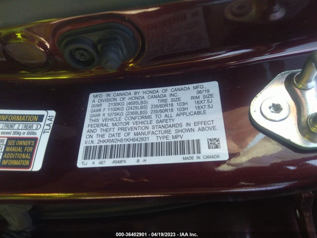 Honda CR-V EX 2019 2HKRW2H51KH642931 Image 9