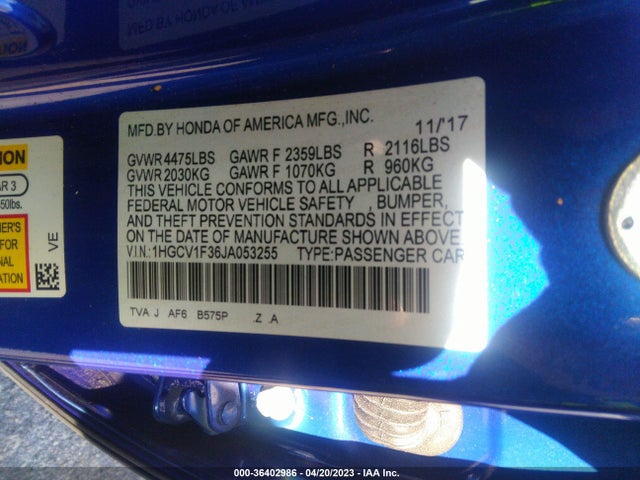 Продаж на аукціоні авто 2018 Honda Accord Sedan Sport 1.5t, vin: 1HGCV1F36JA053255, номер лоту: 36402986