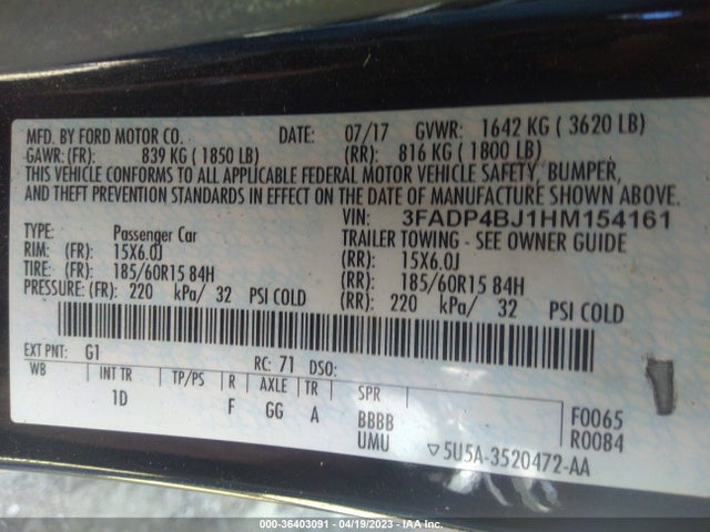 Ford FIESTA SE 2017 3FADP4BJ1HM154161 Image 10