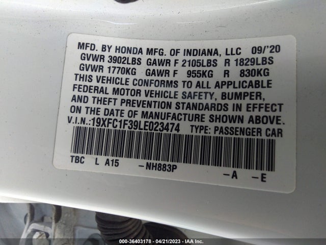 Honda Civic Sedan Ex 2020 19XFC1F39LE023474 Image 9