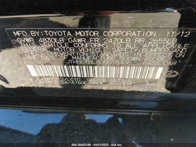 2013 LEXUS GS 350 VIN: JTHBE1BL8D5018406