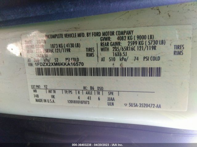 1FDZX2XM6KKA16570 Ford Transit Passenger Wagon Xl/xlt