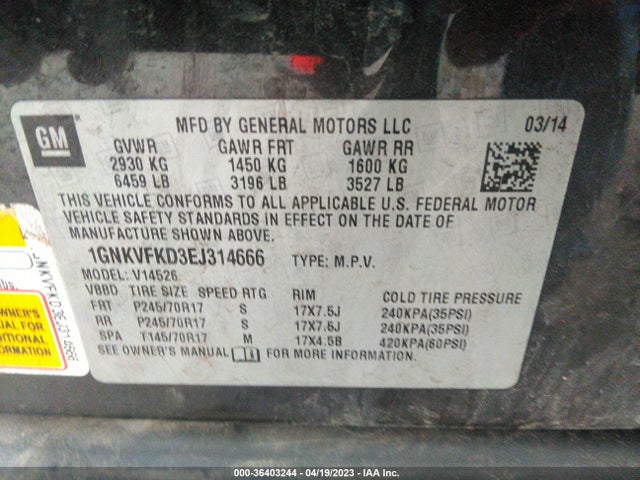 Chevrolet Traverse Ls 2014 1GNKVFKD3EJ314666 Image 9