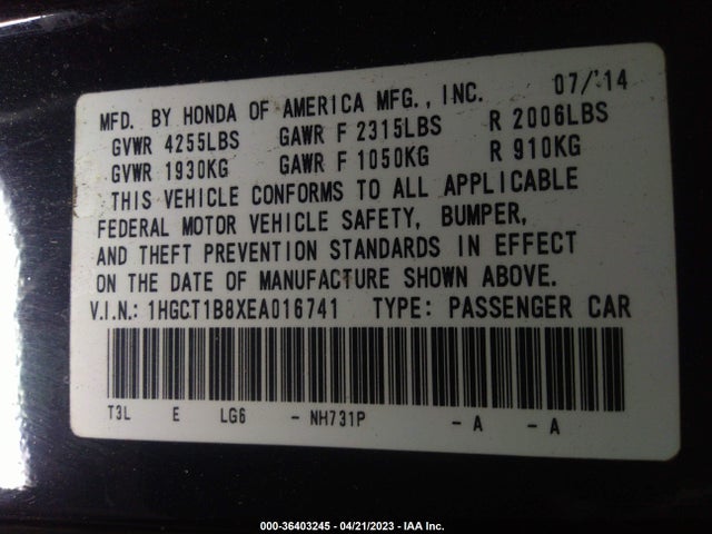 Honda Accord Coupe Ex-l 2014 1HGCT1B8XEA016741 Image 9