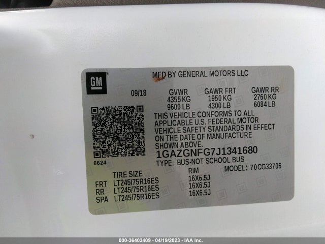 Chevrolet Express Passenger Ls 2018 1GAZGNFG7J1341680 Image 10