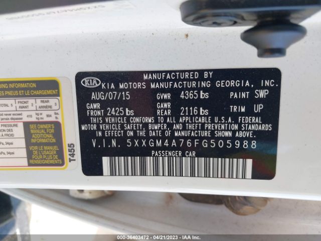 5XXGM4A76FG505988 KIA Optima Lx