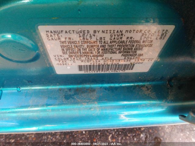 3N1CE2CP2FL406492 Nissan Versa Note S/s Plus/sv/sr/sl