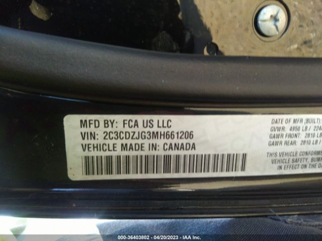2C3CDZJG3MH661206 Dodge Challenger Gt