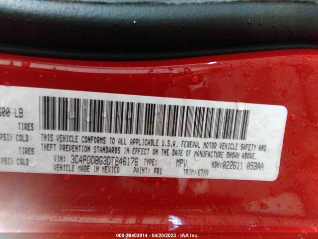2013 DODGE JOURNEY SXT VIN: 3C4PDDBG3DT646176