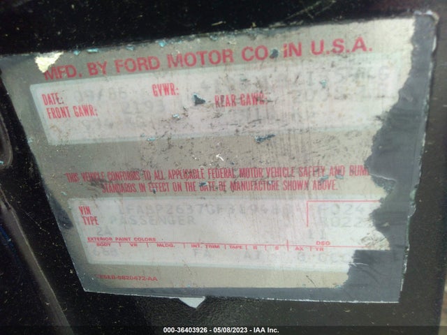 1986 FORD MUSTANG LX VIN: 1FABP2637GF319488