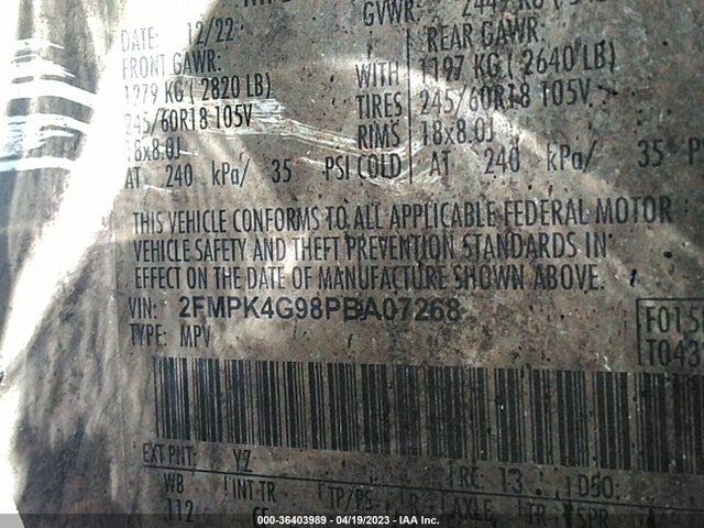 2023 FORD EDGE SE VIN: 2FMPK4G98PBA07268