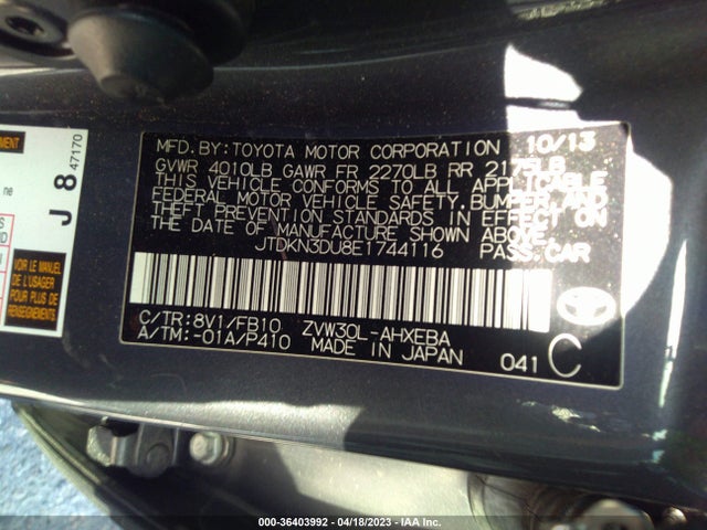 Toyota Prius Four/five/three/one/two 2014 JTDKN3DU8E1744116 Image 10