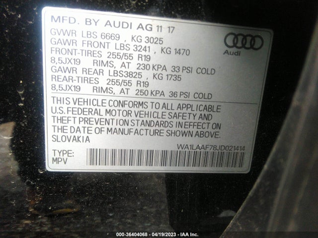 Audi Q7 Premium Plus 2018 WA1LAAF78JD021414 Image 9
