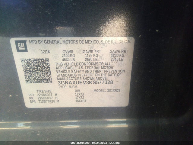 Chevrolet EQUINOX LT 2019 3GNAXUEV3KS577328 Image 10