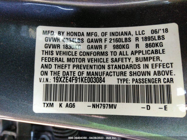 Honda Insight Touring 2019 19XZE4F91KE003084 Image 9