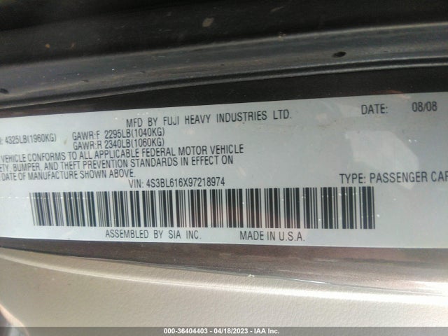 2009 SUBARU LEGACY SPECIAL EDITION VIN: 4S3BL616X97218974