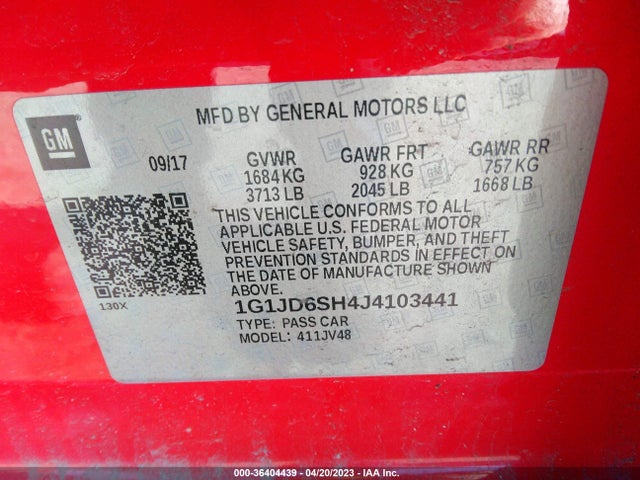 Chevrolet SONIC LT 2018 1G1JD6SH4J4103441 Image 10