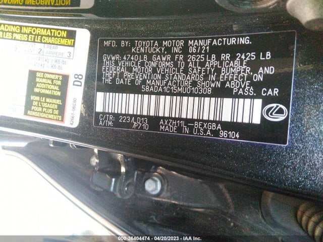 58ADA1C15MU010308 Lexus Es Es 300h