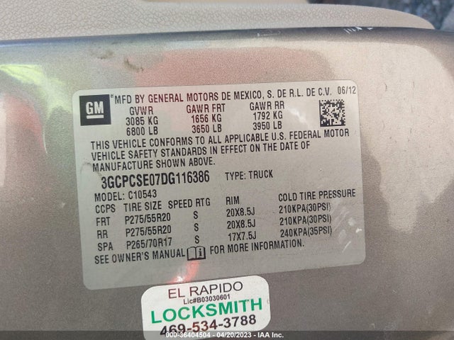 2013 CHEVROLET SILVERADO 1500 LT VIN: 3GCPCSE07DG116386