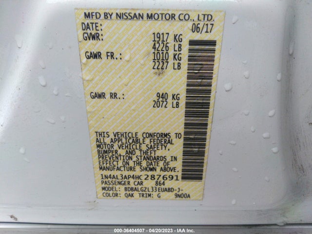 2017 NISSAN ALTIMA 2.5 S VIN: 1N4AL3AP4HC287691