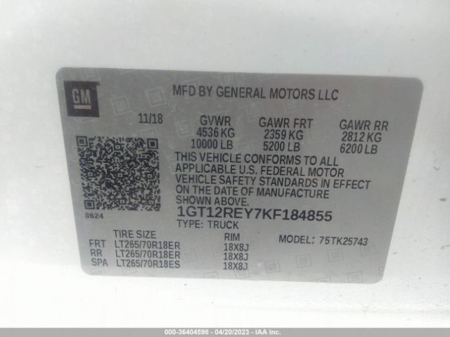 1GT12REY7KF184855 GMC Sierra 2500hd Slt