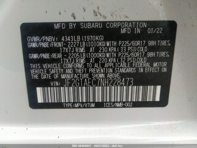 JF2GTAEC7NH228473 Subaru Crosstrek Premium