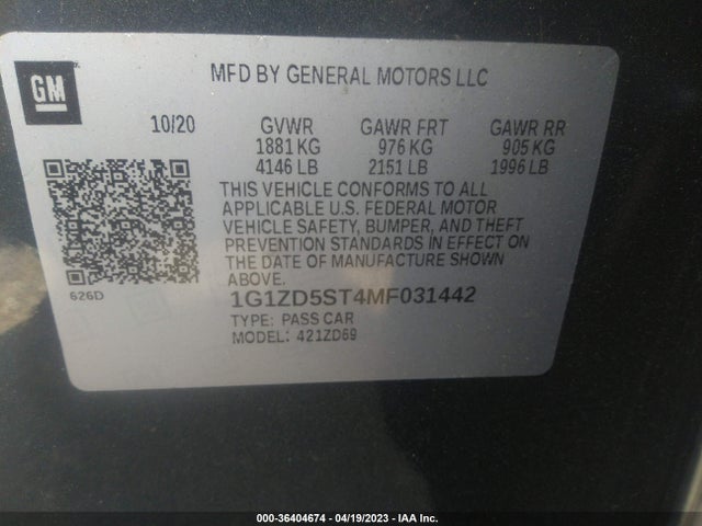 Chevrolet MALIBU LT 2021 1G1ZD5ST4MF031442 Image 9
