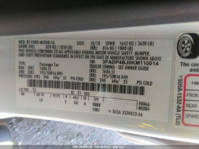 3FADP4BJ0KM110014 Ford FIESTA SE